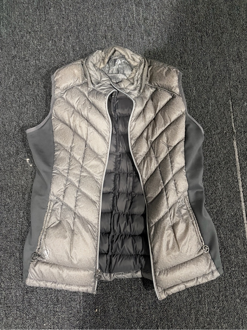 Michael Kors Metallic Silver Quilted Vest with Black Panels
